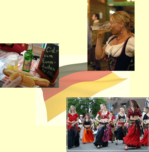 ビール(右）、パン（左）、踊り（下）