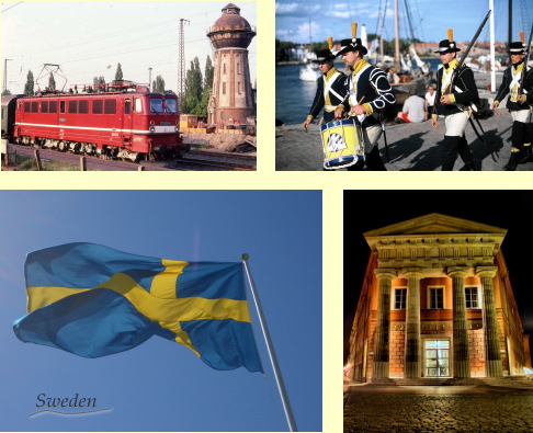 電車、楽団、国旗、会議場